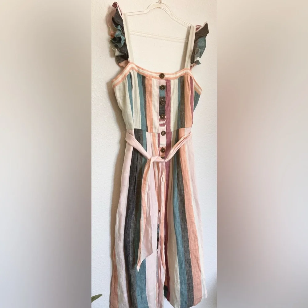 J CREW Linen Button-up midi dress in mixed stripe Multicolor Sleeveless Lined - Picture 9 of 15